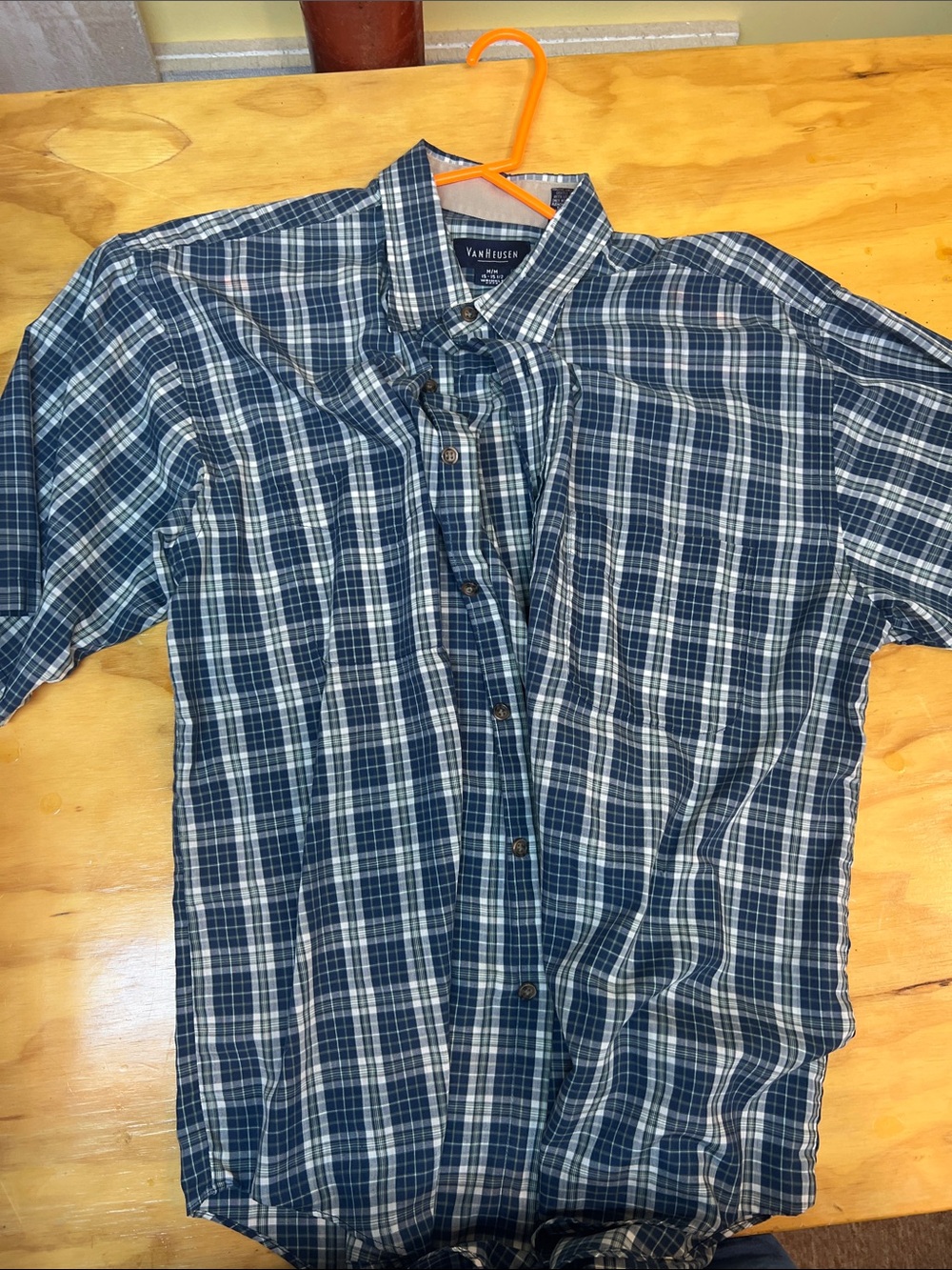 Van Heusen Navy and White Plaid Button-Down Shirt